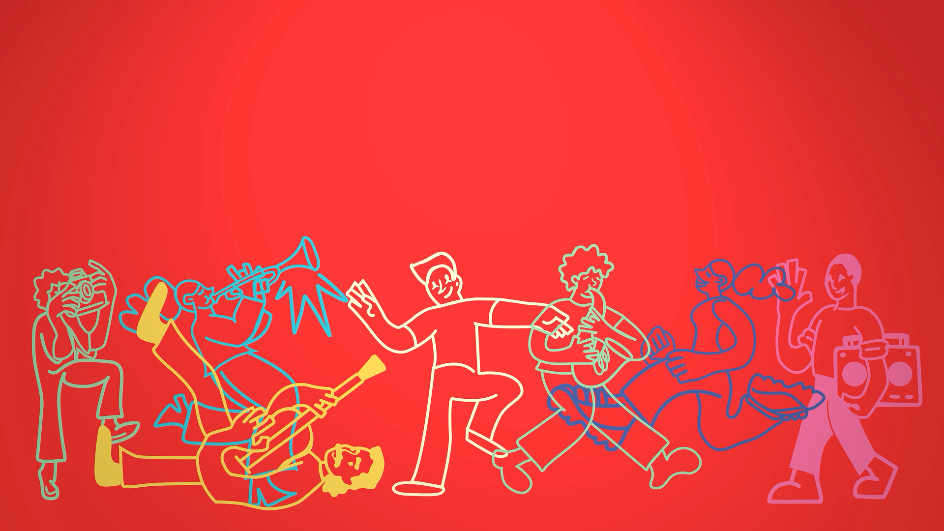 Raised By Sound Fest hero graphic with colorful line-art musicians and dancers across a red banner.